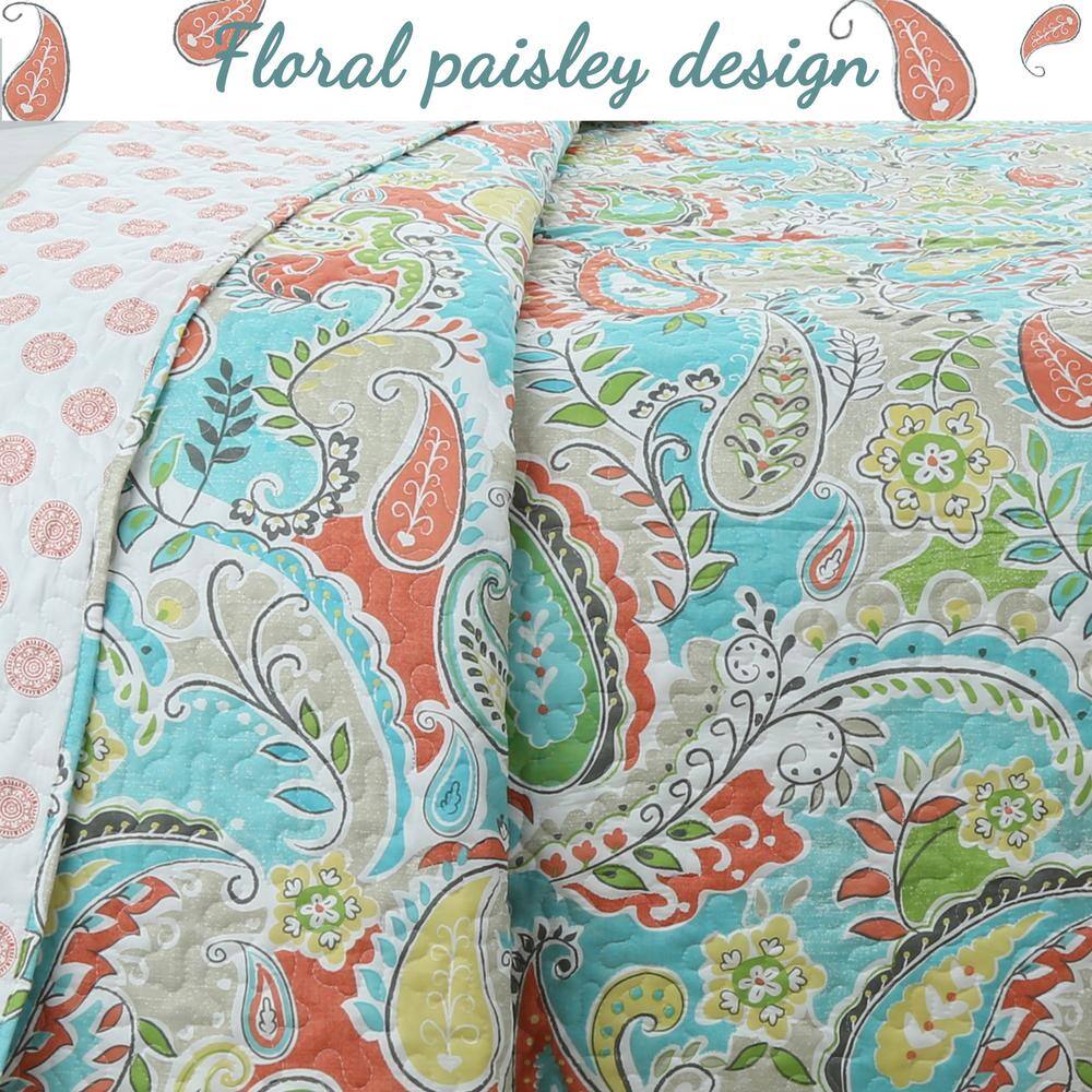 King Blue Paisley Reversible Microfiber Quilt Set
