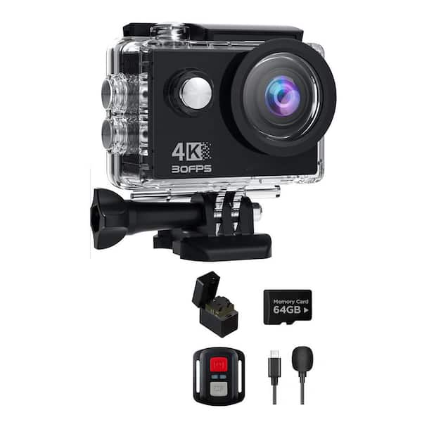 4K30fps Waterproof Action Camera with 64GB SD Card, 20MP, WiFi, Remote Control, and Helmet Mount Accessories Kit