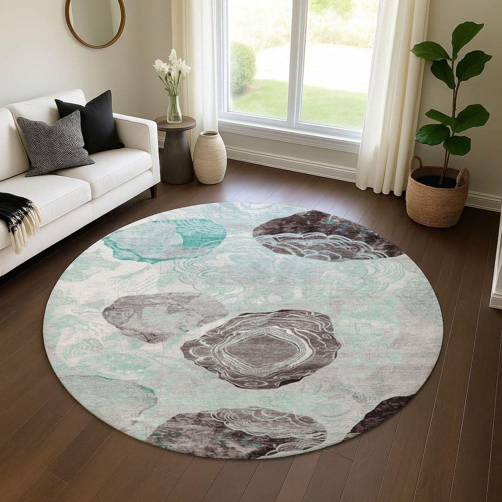 Mayfield Premium Machine Washable Abstract AMF1686 Teal 8 ft. x 8 ft. Round Rug price history on PriceWatchPro