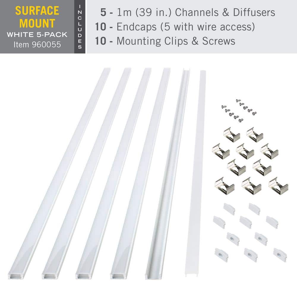 White Aluminum Surface Mount LED Tape Light Channel 5-Pack