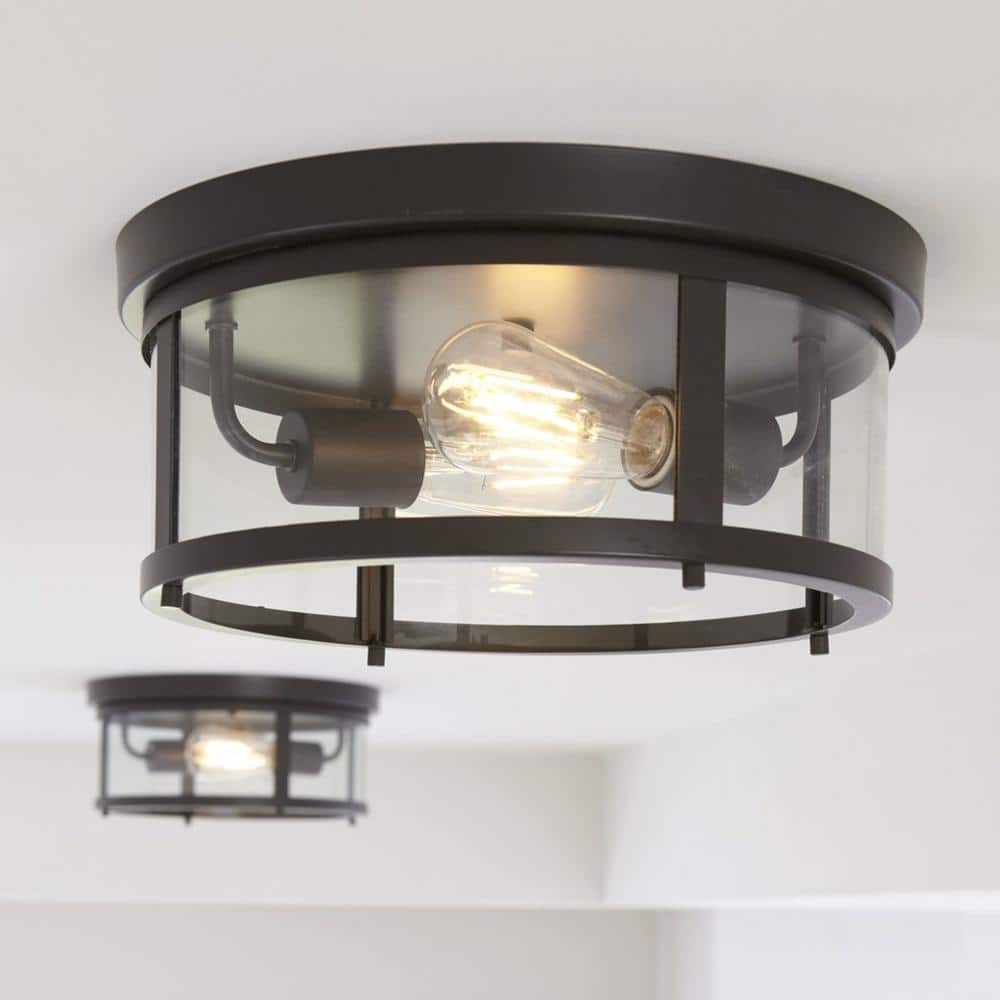 Antique Bronze 12.63" Glass Flush Mount Ceiling Light