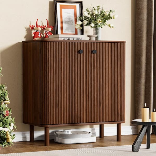 Wavagoo 31 in. W x 15.7 in. D x 34 in. H Assembled Base Kitchen Sideboard Buffet Cabinet in Walnut and 2 Doors
