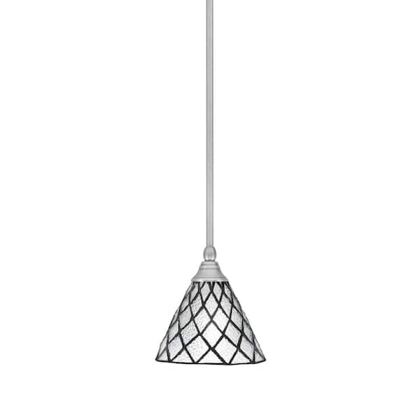 Unbranded Sparta 100-Watt 1-Light Brushed Nickel Shaded Pendant Light Mini Pendant with Diamond Ice Art Glass and No Bulb Included