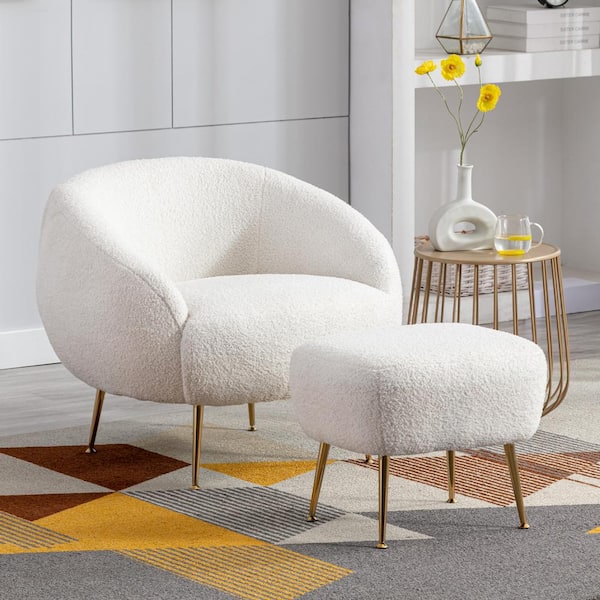 Harper & Bright Designs White Velvet Arm Chair with Ottoman (Set of 1)