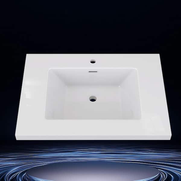 Tor 30 in. W x 22 in. D Solid Surface Cultured Marble White Single Sink Bath Vanity Top Rectangular Basin Countertop