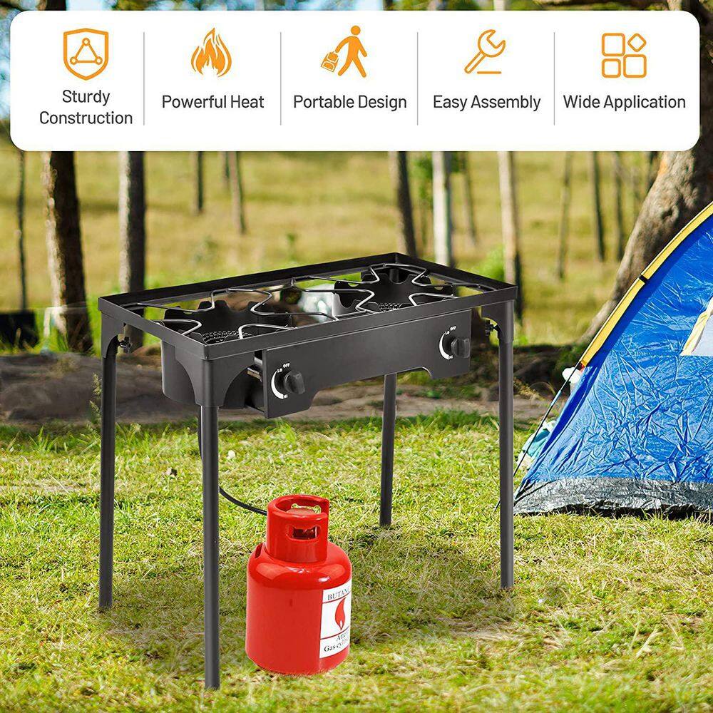 Black Metal Double Burner Gas Propane Outdoor Cooker