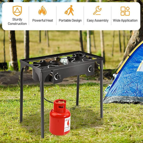 Propane Gas Stove 2 Burner Gas Stove with Removable Leg Stand Portable Gas  Stove Black Auto Ignition Camping Dual Burner LPG for RV, Apartment,  Outdoor