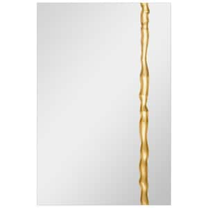 Golden Stream Rectangular Wall Mirror, 36 in. x 24 in. Frameless Mirror Featuring a Unique Gold Vein Embellishment