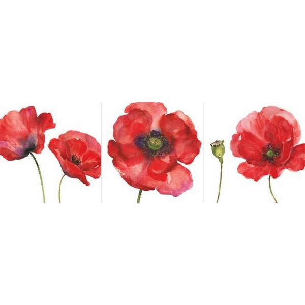 Arthouse 23.6 in. x 7.8 in. x .75 in. 3 Piece Painted Poppies by Arthouse Frameless Printed Canvas Wall Art