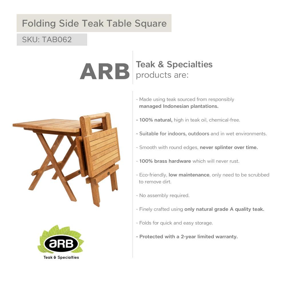 Outdoor 20" Square Teak Folding Side Table