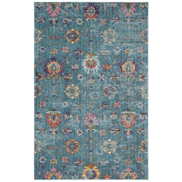 SAFAVIEH Merlot 4 ft. x 6 ft. Blue/Multi Distressed Floral Area Rug