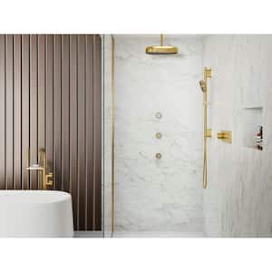Purist Floor Mount 1-Handle Bath Filler Trim Kit with Handshower in Vibrant Brushed Moderne Brass
