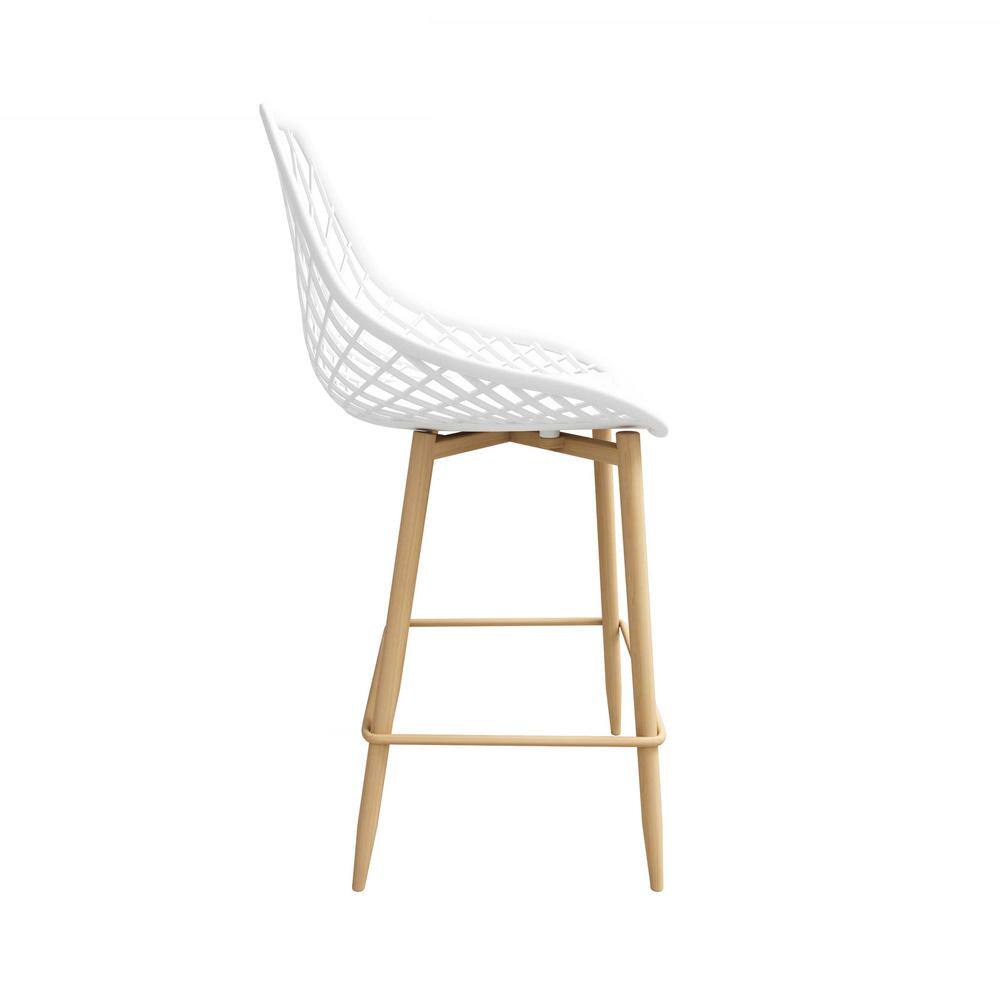Set of 2 White and Natural Metal Counter Height Chairs