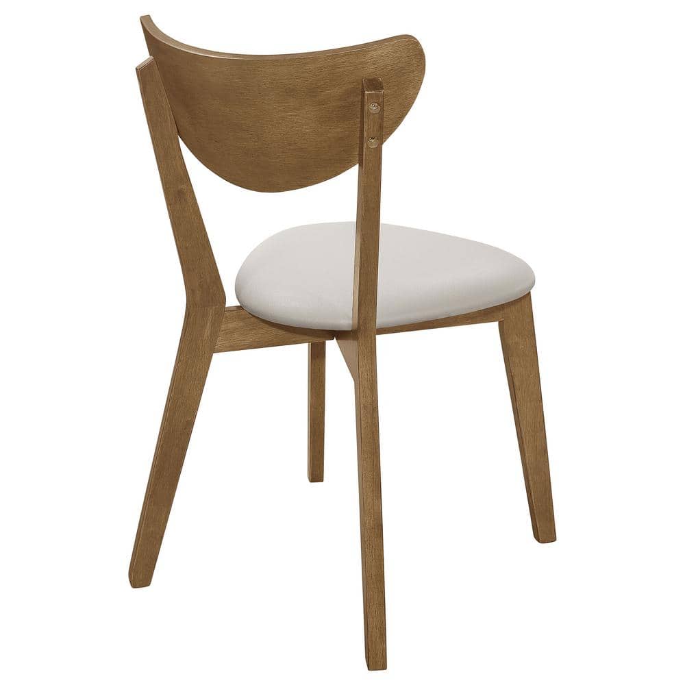 Beige Faux Leather Parsons Side Chair with Wood Accents