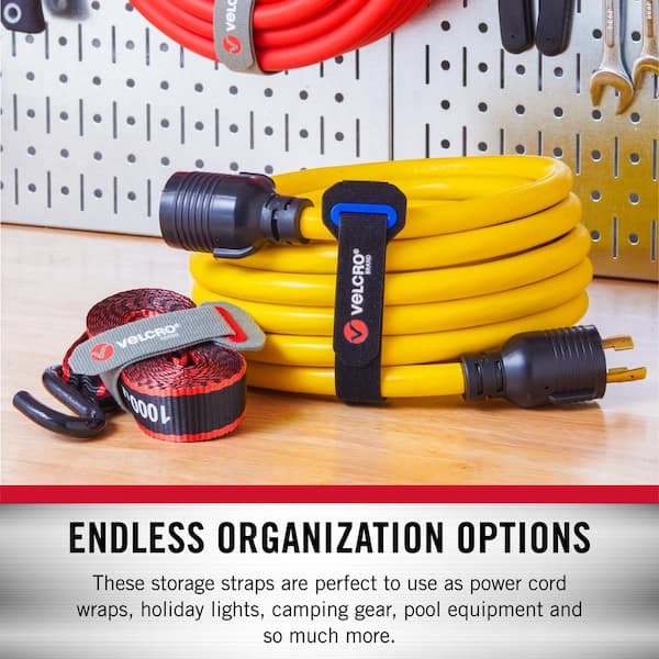 VELCRO Brand Power Cord Wraps | Heavy Duty Straps for Extension Cords,  Garage or RV Organization | Slotted Grommet for Strong Snag Free Cinching |  16