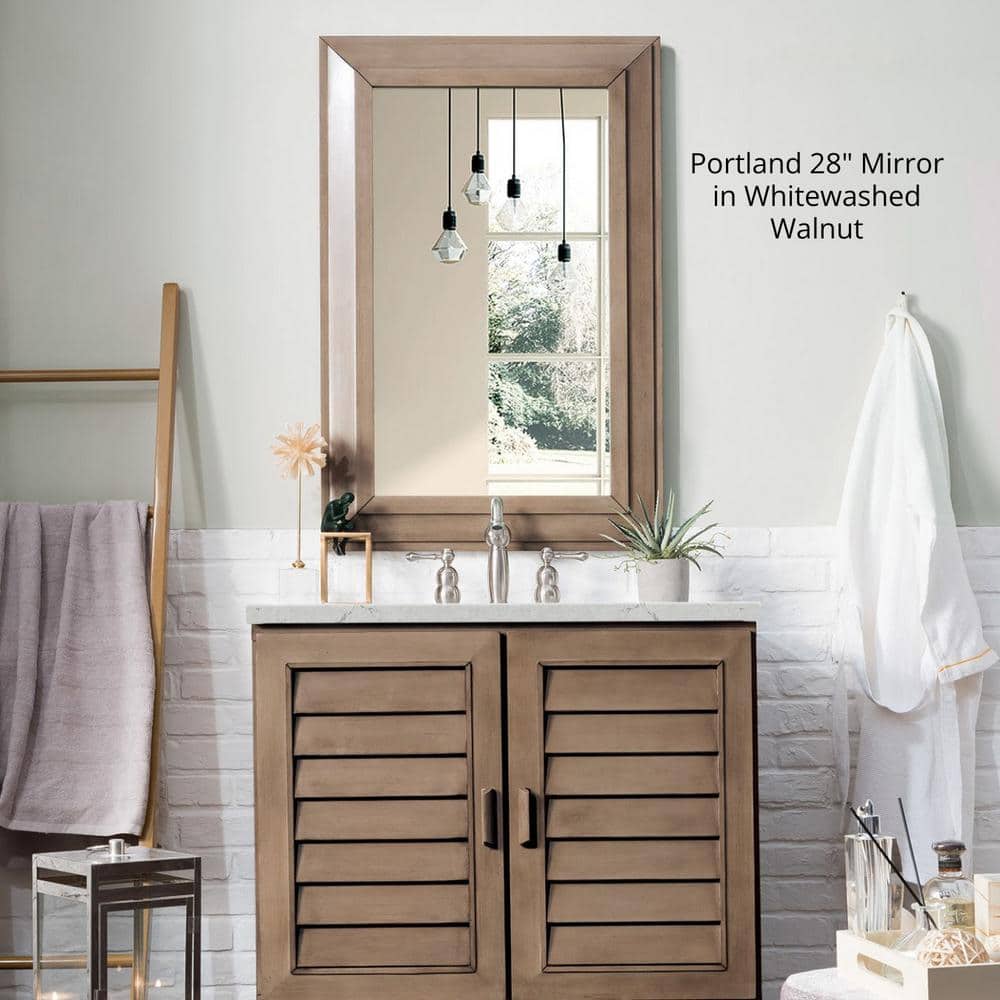Portland 28" Whitewashed Walnut Rectangular Wood Mirror