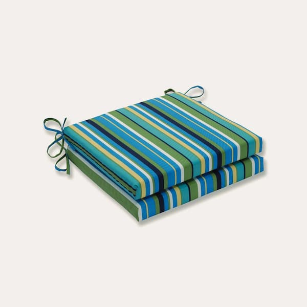 Pillow Perfect Striped 20 in. x 20 in. Outdoor Dining Chair Cushion in Blue/Green (Set of 2)