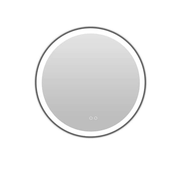 Unbranded 28 in. W x 28 in. H Bathroom Large Round Framed Wall-Mount Anti-Fog LED Light Bathroom Vanity Mirror in Black