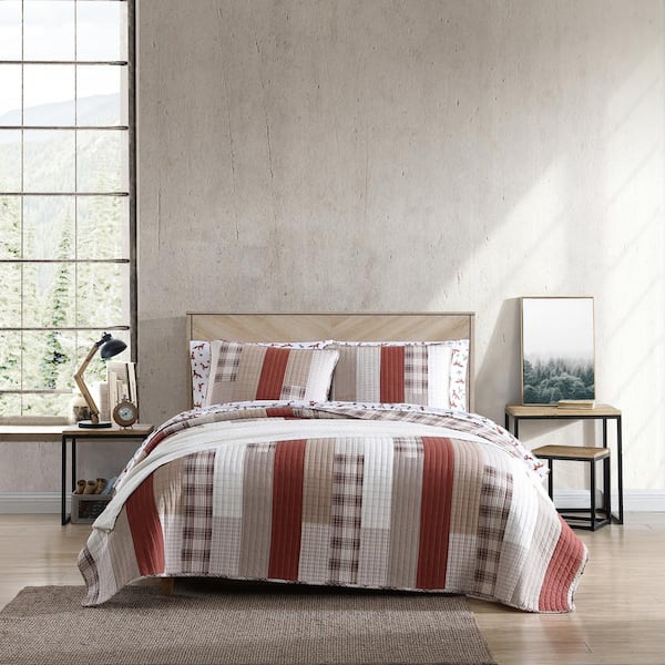 Eddie Bauer Fairview 3-Piece Orange Cotton Full/Queen Quilt Set