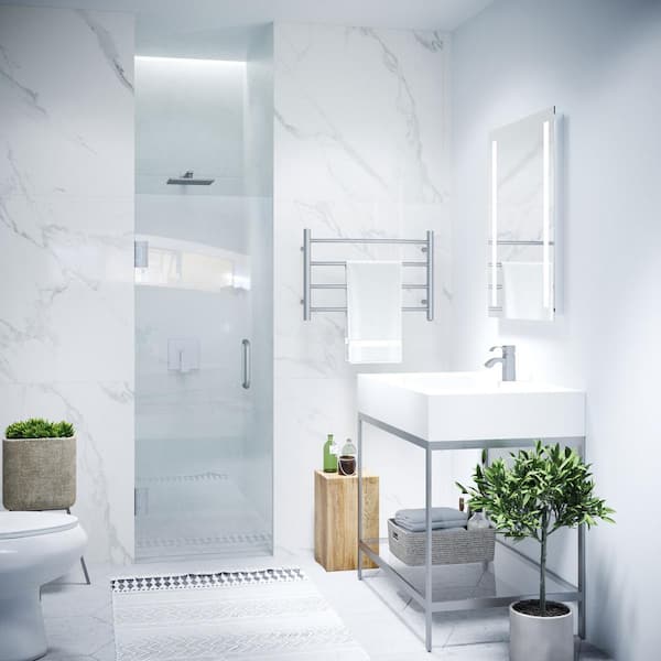 Passion Series 30 in. x 72 in. H Hinged Frameless Shower Door in Brushed Nickel  with Tsunami Guard Tempered Glass