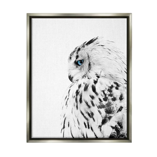 The Stupell Home Decor Collection Snow Owl White Feathers Peering Blue Eyes by Design Fabrikken Floater Frame Animal Wall Art Print 17 in. x 21 in.