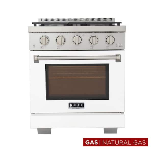 30 in. 4.2 cu. ft. 4-Burners Freestanding Natural Gas Range and Convection Oven in White with True Simmer Burners