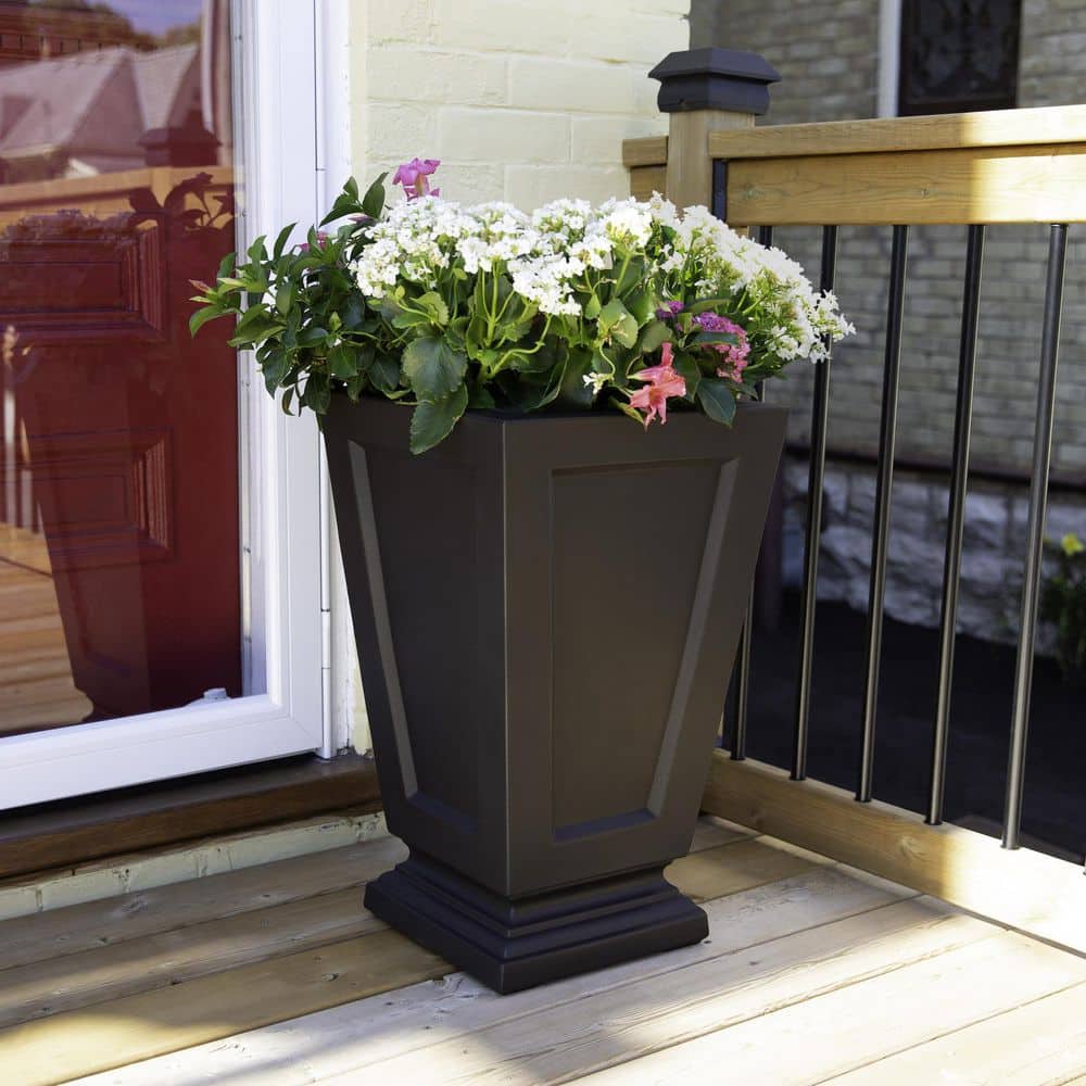 Espresso Polyethylene Tall Outdoor Planter with Water Reservoir