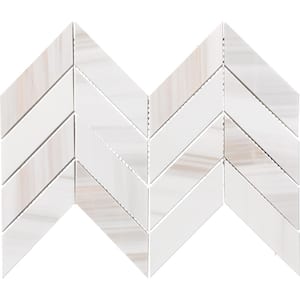 Pietra Divina Calacatta Dolomiti Polished 14 in. x 14 in. Marble Chevron Mosaic Tile (11.1 sq. ft./Case)