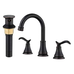 Deck Mounted Dual Handles Bathroom Faucet with Drain Kit Included in Oil Rubbed Bronze