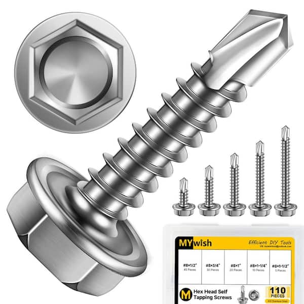 #8 Stainless Steel Hex Washer Head Self-Drilling Screw Assortment Kit (110-Piece)