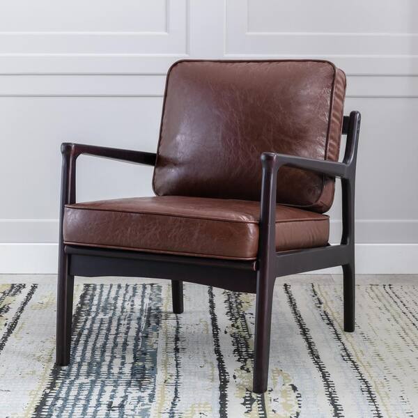 brown leather and wood armchair