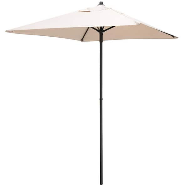 ANGELES HOME 6.8 ft. Steel Market Patio Umbrella in Beige Shelter with 4 Sturdy Ribs