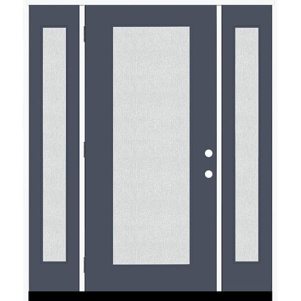 Steves & Sons Legacy 68 in. x 80 in. Full Lite Rain Glass RHOS Primed Dark Denim Finish Fiberglass Prehung Front Door w/Dbl 14 in. SL