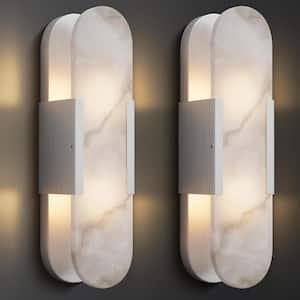 19.8 in. 2-Light Alabaster Silver Wall Sconce, Natural Marble Wall Light for Living Room, Dining Room, Bedroom (2-Sets)