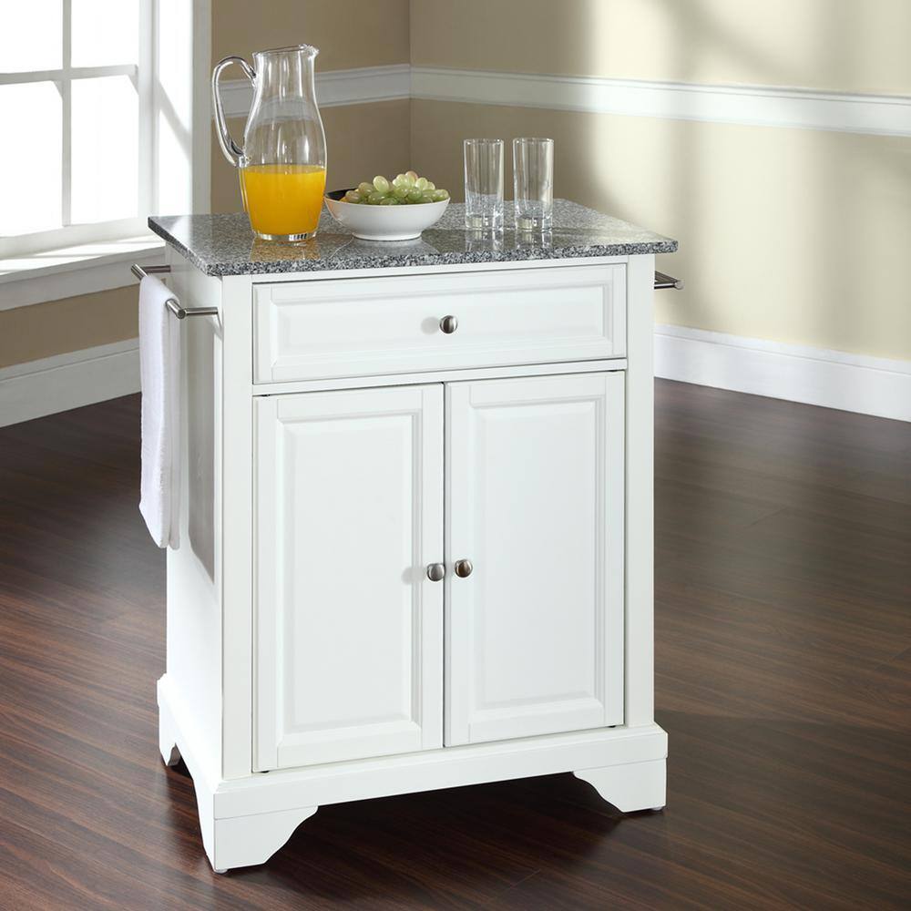 White and Gray Granite Top Portable Kitchen Island Cart