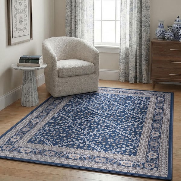 Madison Oriental Navy 5 ft. x 7 ft. Indoor Area Rug