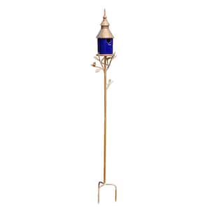 69 in. Tall Iron and Porcelain Birdhouse Stake "Cannes"
