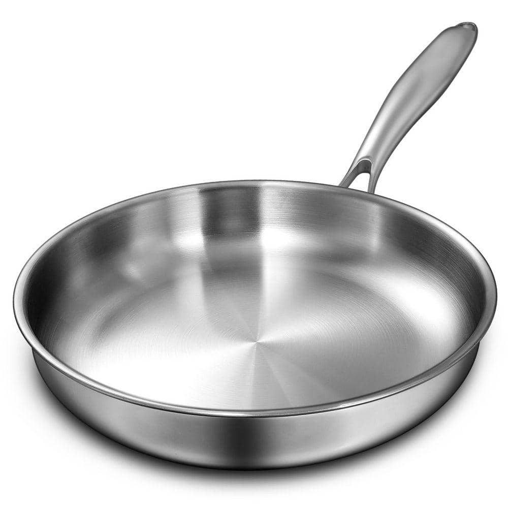 Tri-Ply Stainless Steel Frying Pan 12 in. Silver Heavy Duty Oven