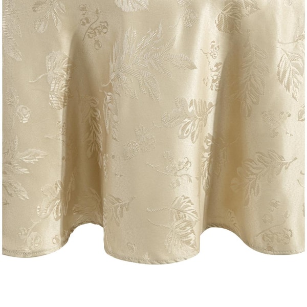 60 in. W x 84 in. L Oval Taupe Elegant Woven Leaves Jacquard Damask Tablecloth