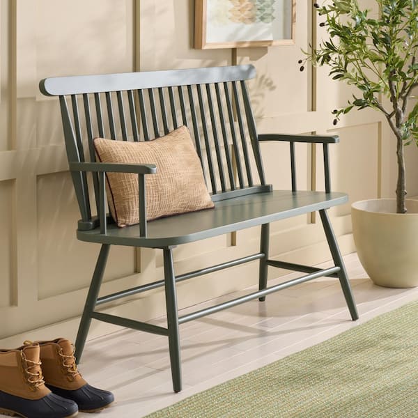 Eton 45.7 in. Dark Green Entryway Bench with Back