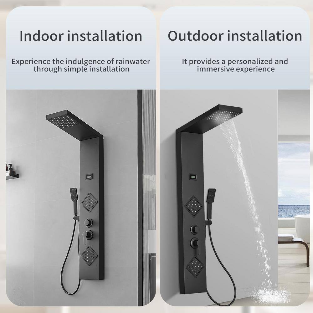 Matte Black 47" Shower Panel System with Rainfall Shower Head and Body Jets