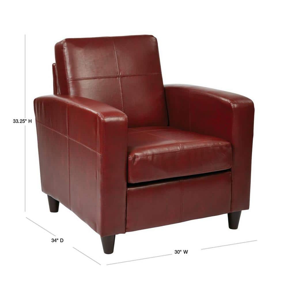 Crimson Red Leather Accent Chair with Wood Legs