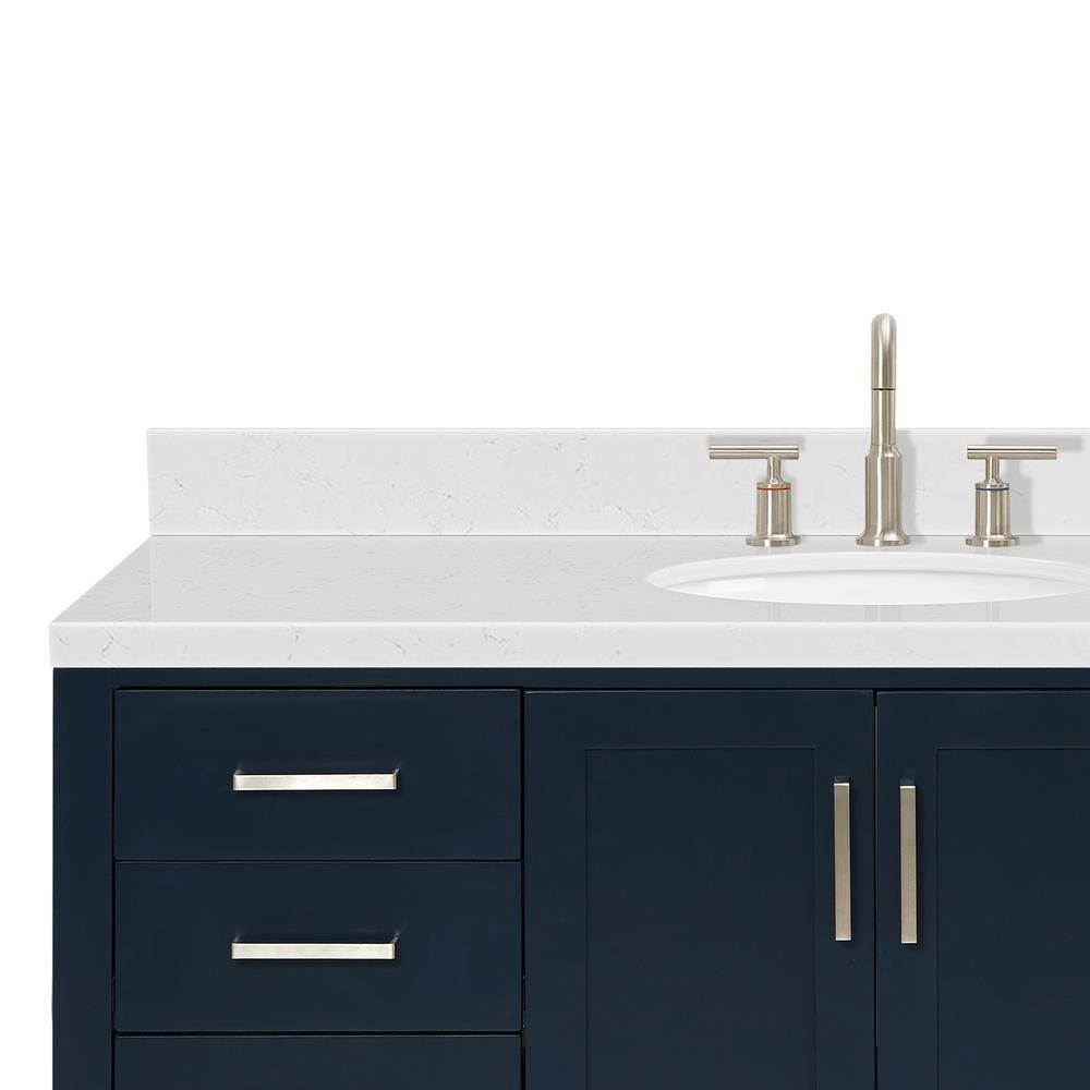 Midnight Blue Hardwood Single Bathroom Vanity with Carrara Quartz Top