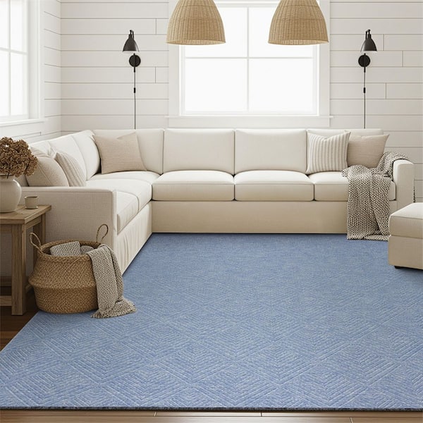Alma Blue 5 ft. x 7 ft. Diamond Machine Washable Indoor Area Rug