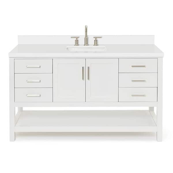Magnolia 60 in. Single Sink Freestanding Bathroom Vanity in White with Pure White Quartz Top