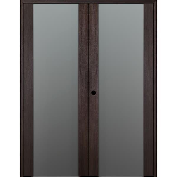 Belldinni 64 in. x 80 in. Right Hand Active Full Lite Frosted Glass Veralinga Oak Wood Composite Double Prehung French Door