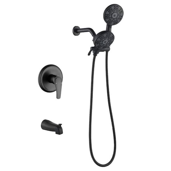 AIMADI Single Handle 6-Spray Wall Mount Tub and Shower Faucet 1.8 GPM Brass 2-in-1 Shower System in Matte Black Valve Included