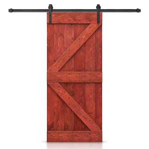 K Series 30 in. x 84 in. Pre-Assembled Cherry Red Stained Wood Interior Sliding Barn Door with Hardware Kit
