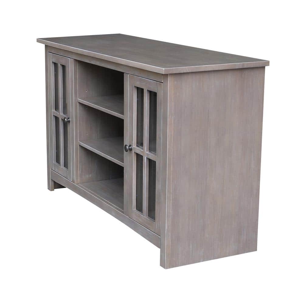 Washed Gray Taupe Solid Wood TV Stand with Cabinet