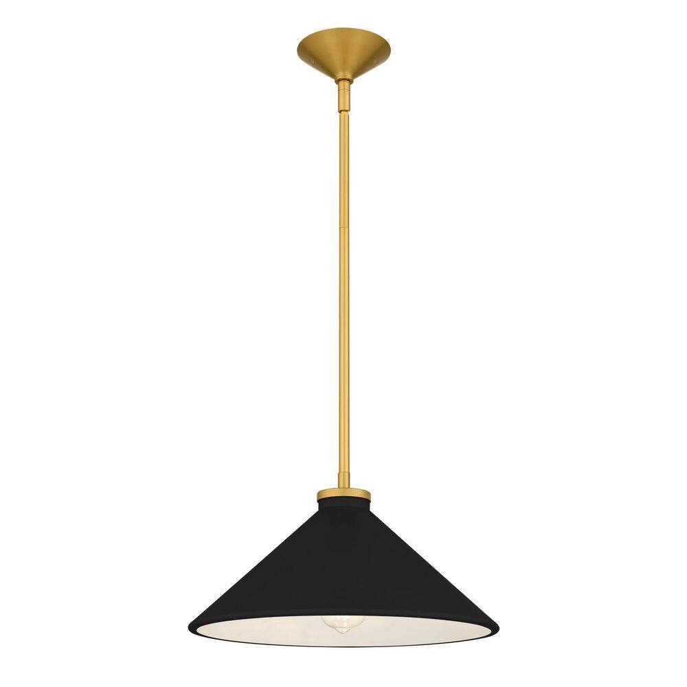 Bradbury 100-Watt 1 Light Brushed Gold Pendant Light with Black Metal Shade price history on PriceWatchPro